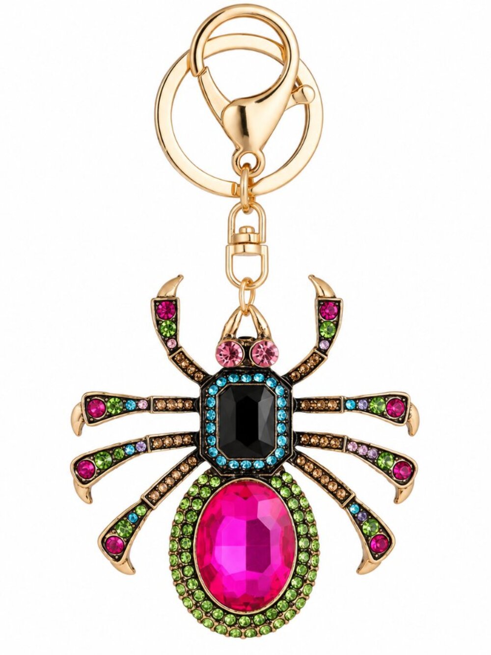 Pink Gold Rhinestone Spider Keychain Bag Charm Multicolor Crystal Halloween NEW